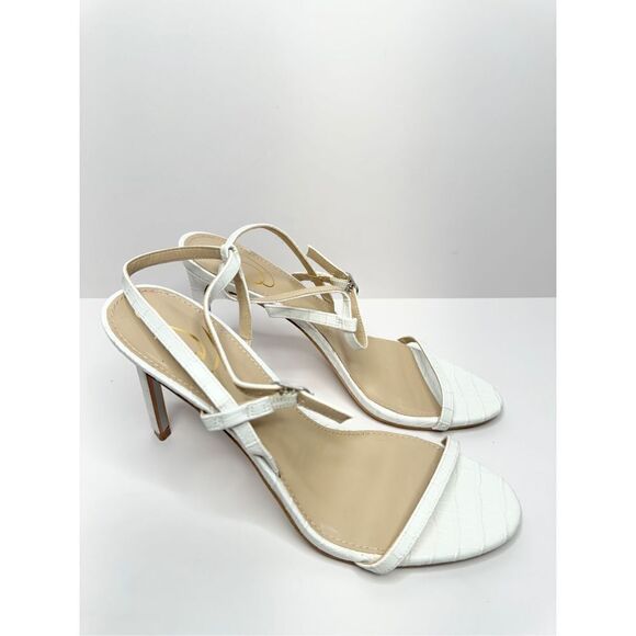 Sam Edelman Sandals Womens Size 9 White Croc Embossed Faux Leather Dara Heels - Picture 1 of 8
